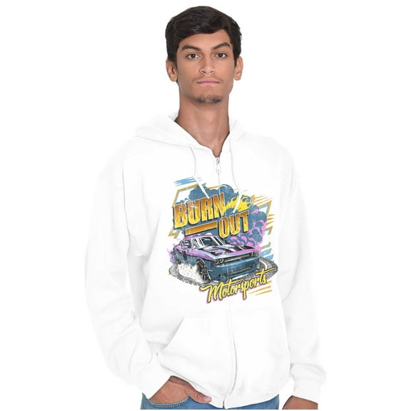 Burn Out Motorsports Racecar Donuts Unisex Fleece Graphic Zip Up Hoodie Brisco Brands 2X