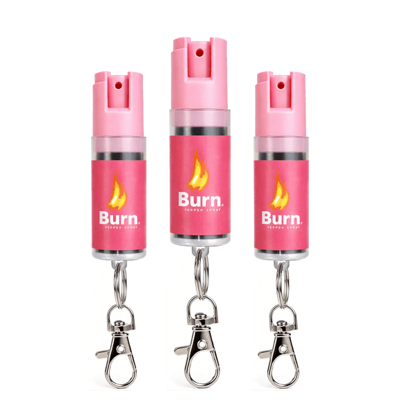 Burn Pepper Spray - Max Strength - 1/2oz in Key Ring Clip Canister - Pink 3 Pack