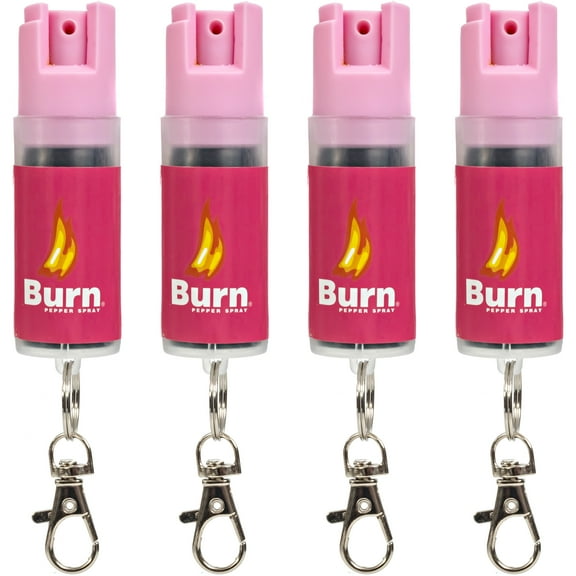 Burn Pepper Spray - Max Strength - 1/2oz in Key Ring Clip Canister - Pink 4 Pack