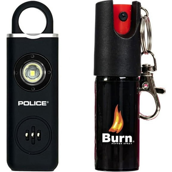 Burn Pepper Spray Police Personal Safety Alarm Self Defense Combo Kit, Black