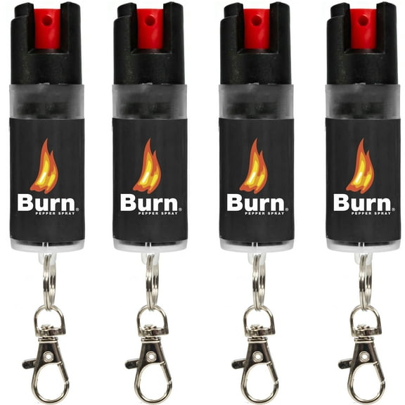 Burn Pepper Spray for Self Defense - 1/2oz Compact Pepper Spray for Women with Keychain, Maximum Strength, Police Grade with UV Dye, Ideal for Personal Safety, Joggers & Home Defense, Black 4 Pack