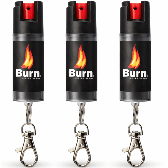 Burn Pepper Spray for Women 1/2 oz Keychain Pepper Spray for Self Defense, Police Strength with UV Dye Compact, Maximum Strength OC Spray for Personal Safety, Joggers, Runners, Home Defense, 3 Pack