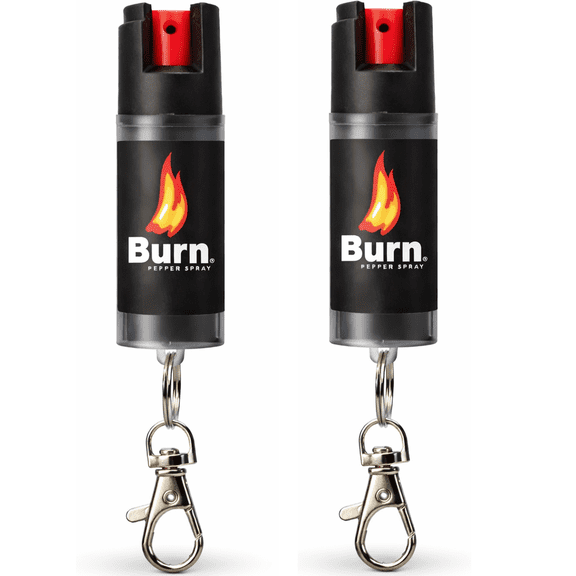 Burn Pepper Spray for Women 1/2 oz Keychain Pepper Spray for Self Defense, Police Strength with UV Dye Compact, Maximum Strength OC Spray for Personal Safety, Joggers, Runners, Home Defense, 2 Pack