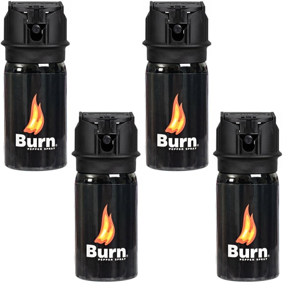 Burn Pepper Spray for Self Defense Max Strength - 1.35 fl oz Black 4 Pack