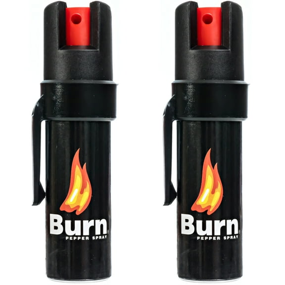 Burn Pepper Spray for Self Defense with Security Clip - 0.84 fl oz Black 2 Pack