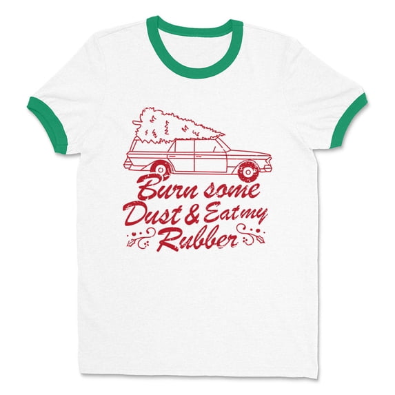 Burn Some Dust and Eat My Rubber Ringer Tee Shirt Unisex Small White/Kelly Green