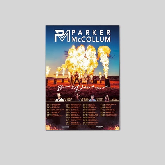 Burn it Down Tour, Paker Nccollum, Corey Kent tour 2023 poster size 24''x36'' Goldengate