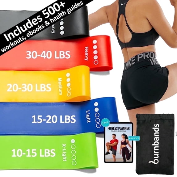 Resistance Loop Bands Non-Slip Latex Exercise Bands for Glutes, Legs, Pilates & Yoga Workouts Set of 5 with Carry Bag