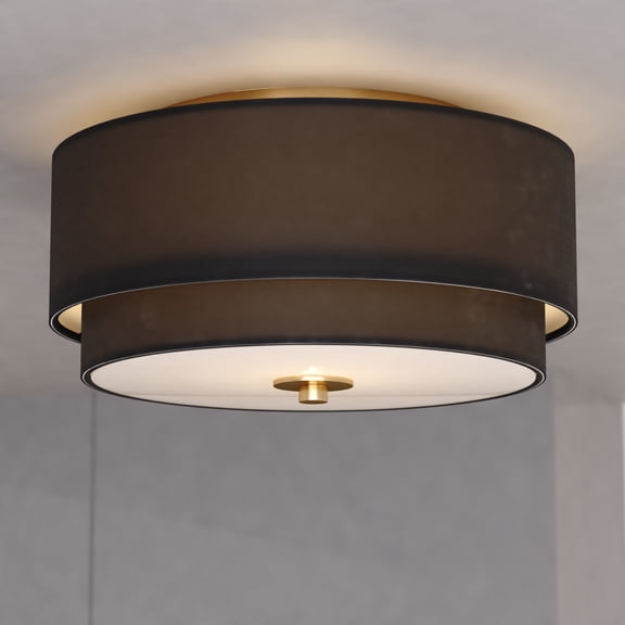 Burnaby 13-in W Gold Mid-Century Modern Ceiling Light Black Linen Drum Shade