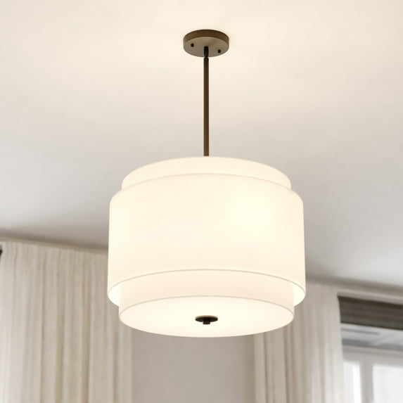 Burnaby 4 Light Black Mid-Century Modern Drum Pendant Fixture with White Linen Fabric Shade