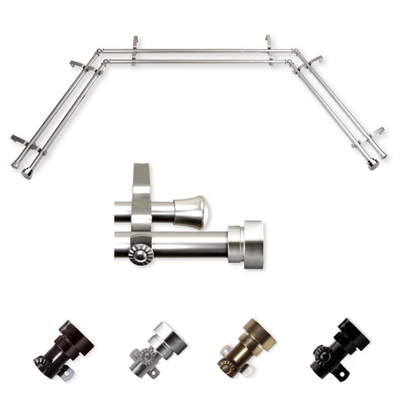 Burnard 13/16" Bay Window Double Curtain Rod 20"-36", 38"-72" - Satin Nickel