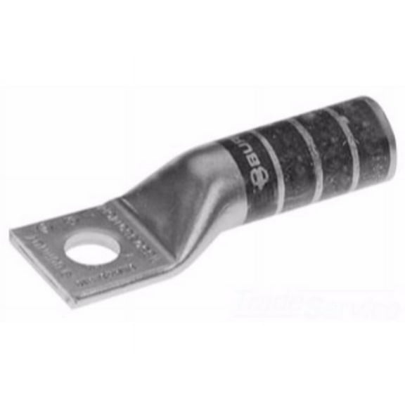 One-Hole Compression Lug, 2/0 AWG Max, 3/8 in Stud, Long Barrel, Copper, Black