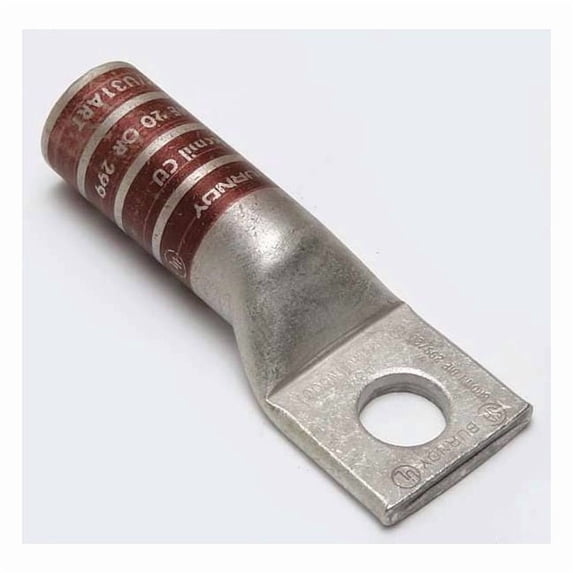 One-Hole Compression Lug, 500 kcmil Max, 1/2 in Stud, Long Barrel, Copper, Brown YA34T8