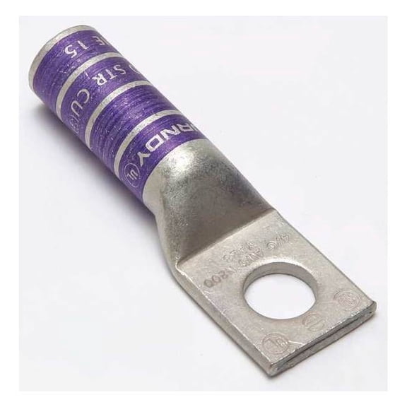 One-Hole Compression Lug, 4/0 AWG Max, 1/2 in Stud, Long Barrel, Copper, Purple