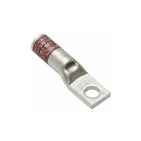 One-Hole Compression Lug, 2 AWG Max, 1/4 in Stud, Standard Barrel, Copper, Brown