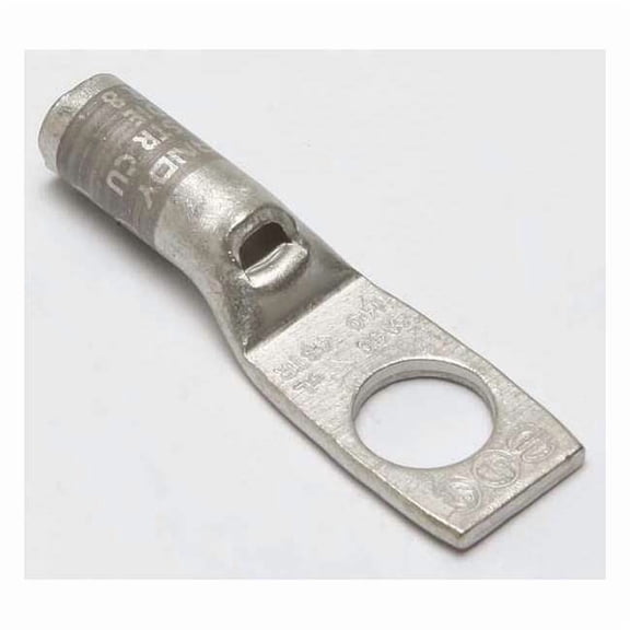 One-Hole Compression Lug, 4 AWG Max, 3/8 in Stud, Standard Barrel, Copper, Gray YA4CL4BOX