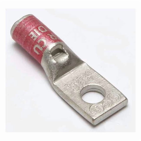 One-Hole Compression Lug, 8 AWG Max, 1/4 in Stud, Standard Barrel, Copper, Red YA8CL1BOX