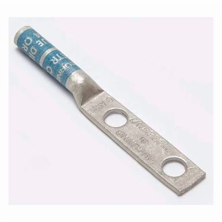 Two-Hole Compression Lug, 6 AWG Max, 1/4 in Stud, Long Barrel, Copper, Blue