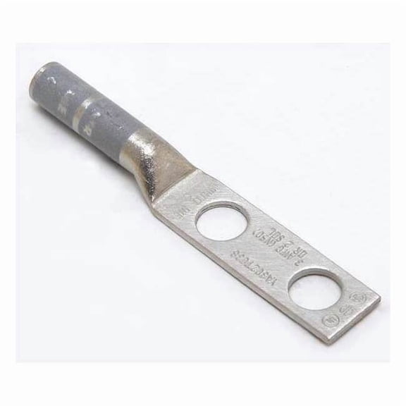Two-Hole Compression Lug, 3 AWG Max, 3/8 in Stud, Long Barrel, Copper, White YA3C2TC38