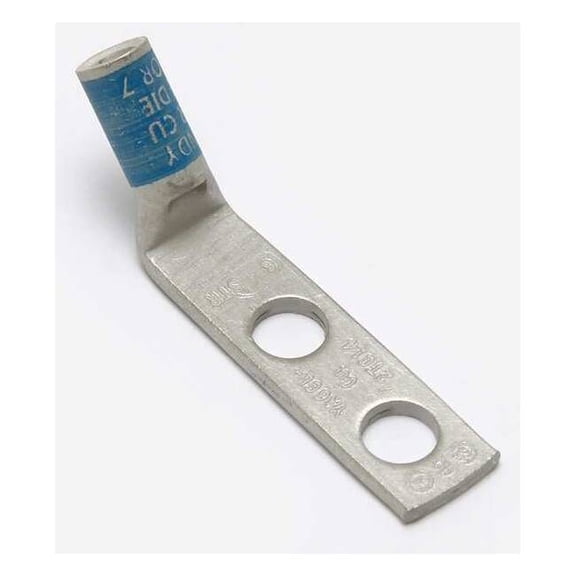 Two-Hole Compression Lug, 6 AWG Max, 1/4 in Stud, Standard Barrel, Copper, Blue YA6CL2TC14