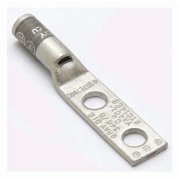Two-Hole Compression Lug, 4 AWG Max, 1/4 in Stud, Standard Barrel, Copper, Gray YA4CL2TC14E2