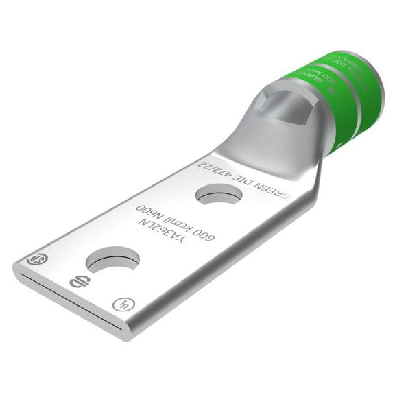 Burndy YA362LN, 600 KCMIL Str Copper, 1/2"" 2-Hole, Compression Cable Lug, 1 pc