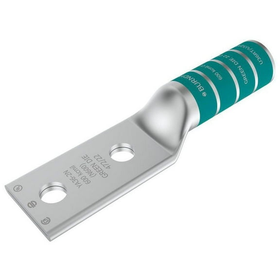 Two-Hole Compression Lug, 600 kcmil Max, 1/2 in Stud, Long Barrel, Copper, Green