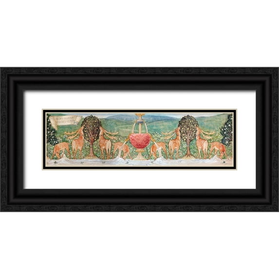 Burne–Jones, Edward 18x8 Black Ornate Wood Framed with Double Matting Museum Art Print Titled - Deer by a Fountain