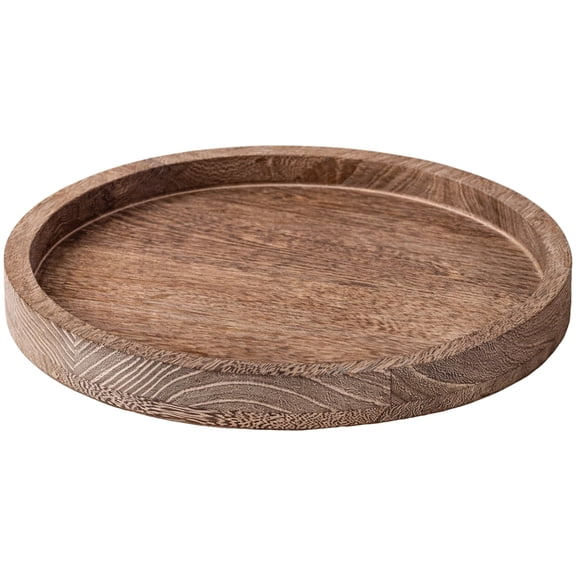 Burned Color Paulownia Wood Candle Tray, 7.9 in / 20 cm Round Solid Wood Decorative Plate, Rustic Farmhouse Style Centerpiece Plate, Rustic Home Decor for Coffee Tables, Countertops