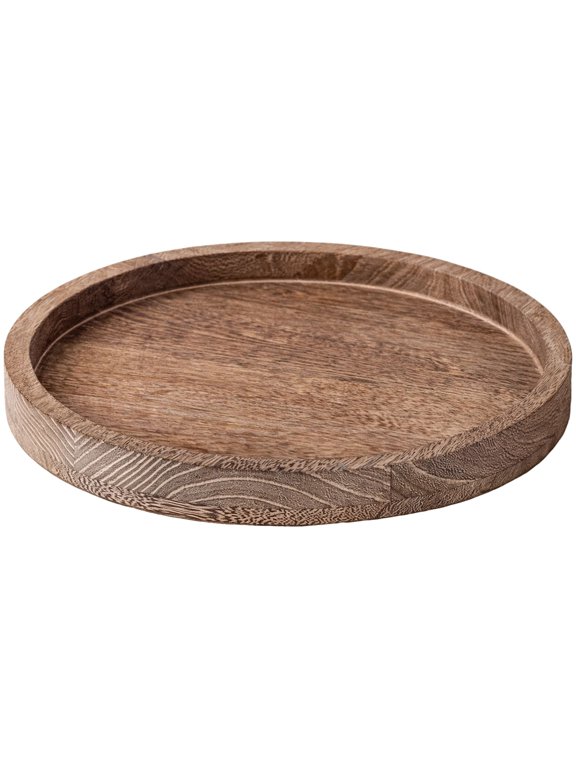 Burned Color Paulownia Wood Candle Tray, 7.9 in / 20 cm Round Solid Wood Decorative Plate, Rustic Farmhouse Style Centerpiece Plate, Rustic Home Decor for Coffee Tables, Countertops