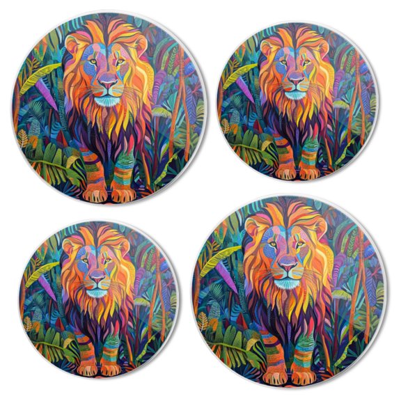 Burner Covers for Electric Stove Set of 4 for Range Accessories, Beautiful Jungle - Themed Lion Gas Metal Cover for Expanding Counter Space Stovetop Decor