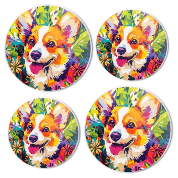 Burner Covers for Electric Stove Set of 4 for Range Accessories, Corgi Surrounded By Colorful Plants Gas Stove Top Covers for Expanding Counter Space Stovetop Decor