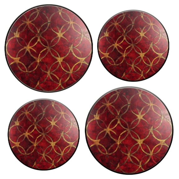 Burner Covers for Electric Stove Set of 4 for Range Accessories, Golden Circle Interlace In Red Background Gas Metal Cover for Expanding Counter Space Stovetop Decor