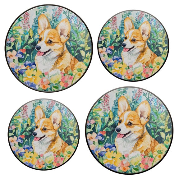 Burner Covers for Electric Stove Set of 4 for Range Accessories, Lovely Corgi In The Flowers Gas Stove Top Covers for Expanding Counter Space Stovetop Decor