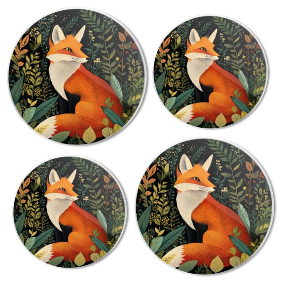 Burner Covers for Electric Stove Set of 4 for Range Accessories, Orange Fox Among The Lush Greenery Gas Stove Top Covers for Expanding Counter Space Stovetop Decor