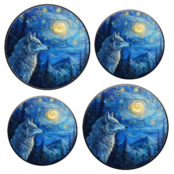 Burner Covers for Electric Stove Set of 4 for Range Accessories, White Wolf In The Style Of Van Gogh'S Starry Night Gas Stove Top Covers for Expanding Counter Space Stovetop Decor