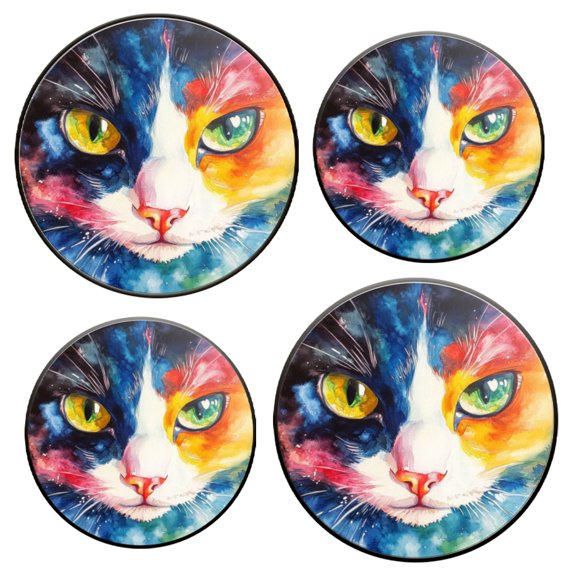 Burner Covers for Electric Stove Set of 4 for Range Accessories, Brightly Colored Watercolors Of Cat Gas Stove Top Covers for Expanding Counter Space