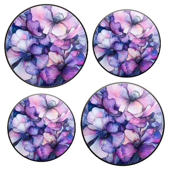 Burner Covers for Electric Stove Set of 4 for Range Accessories, Watercolor Colored Purple Flowers Gas Stove Top Covers for Expanding Counter Space
