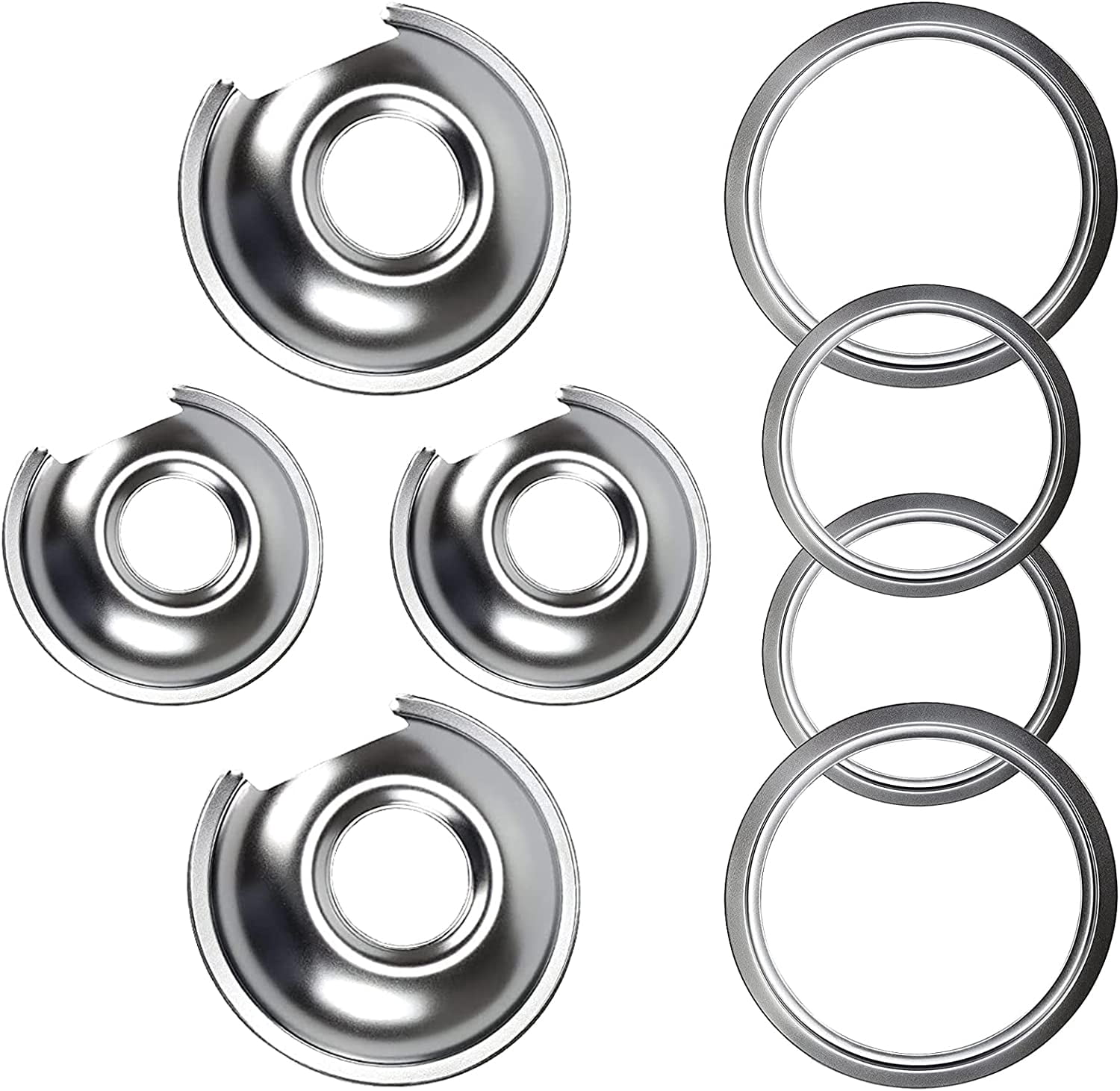 Burner Drip Pans 2 Lar 8'' WB32X10013 & 2 Small 6'' WB32X10012 Chrome Drip Pan Set 4-Pack Fits for Hotpoint Electric Stove Top 6" Pan/Ring 8" Pan/Ring by