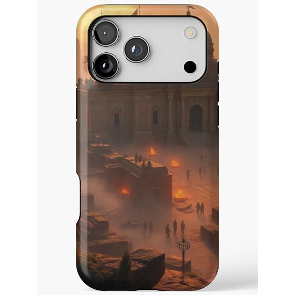 Burning Ancient City at Sunset Tough iPhone Case, Polycarbonate and TPU, Dark Brown and Burnt Orange