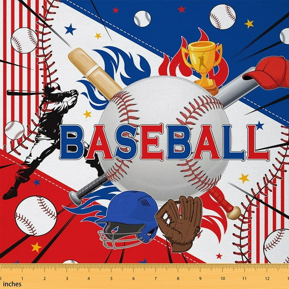 Burning Baseball Fabric By The Yard,Hippie Baseball Player Upholstery Fabric,Water and Fire Decorative Fabric,Baseball Game Indoor Outdoor Fabric,Blue White,1 Yard