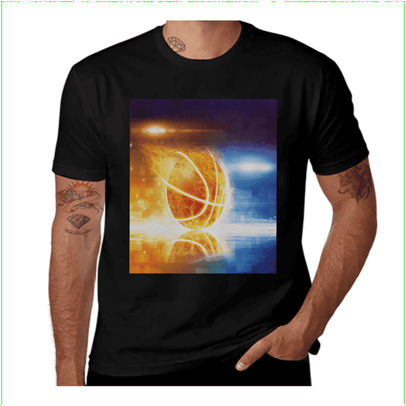 Burning Basketball Art-Basketball-Yellow-Blue Casual Streetwea Everyday Tshirt Comfortable Wear tee shirt