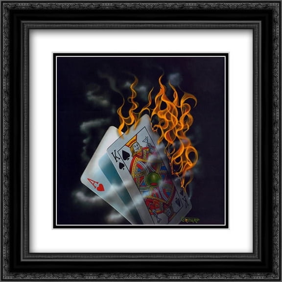 Burning Blackjack 2x Matted 16x16 Black Ornate Framed Art Print by Michael Godard