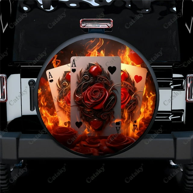 Burning Card Flaming Ace Polyester Universal Spare Wheel Tire Cover