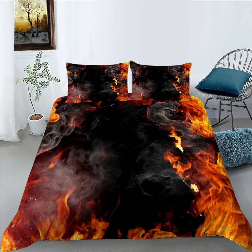 Fire Flame Print Pattern Duvet Cover Bedding Set