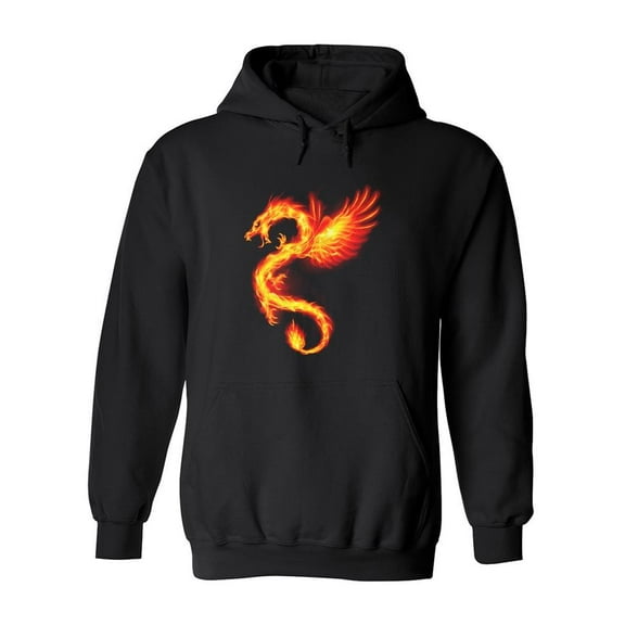 Burning Flying Dragon Hoodie Men - Men Hoodie, Black, Small