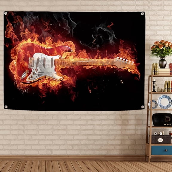 Burning Guitar Rock Music Art Poster 38" x 57" Hanging Flag Wall Art Tapestry Decor Banner