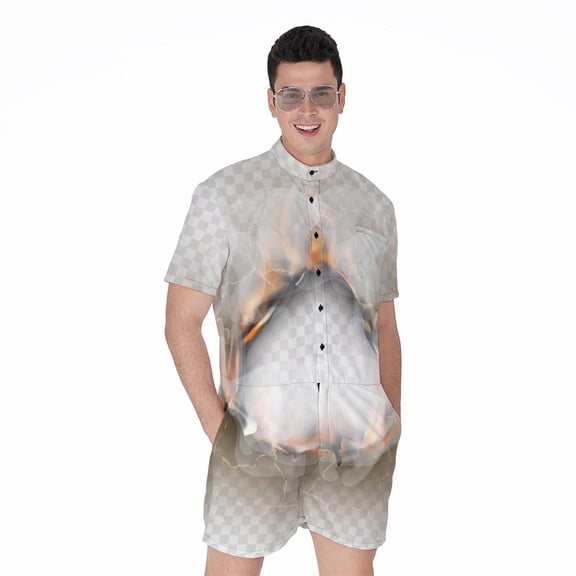 Burning Hole Short Sleeve Men'S Rompers Casual Summer Jumpsuits Outfit