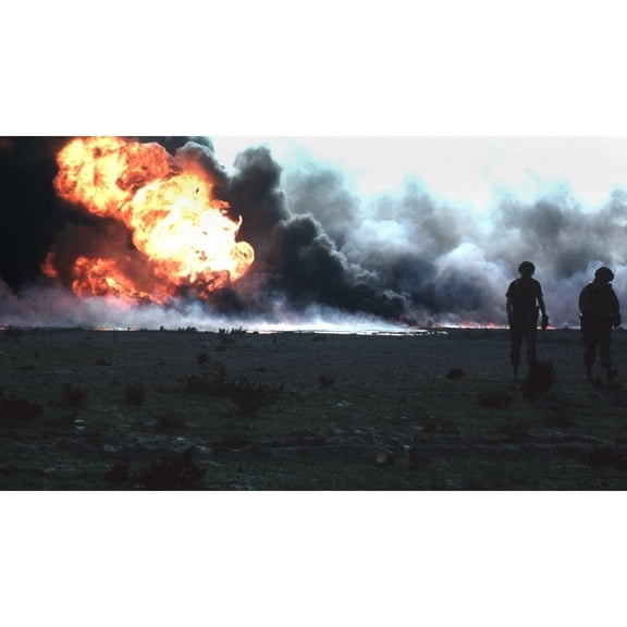 Burning Kuwaiti Oil Field During The First Gulf War In 1991. Retreating Iraqi Troops Set Fire To Kuwait'S Oil Fields.