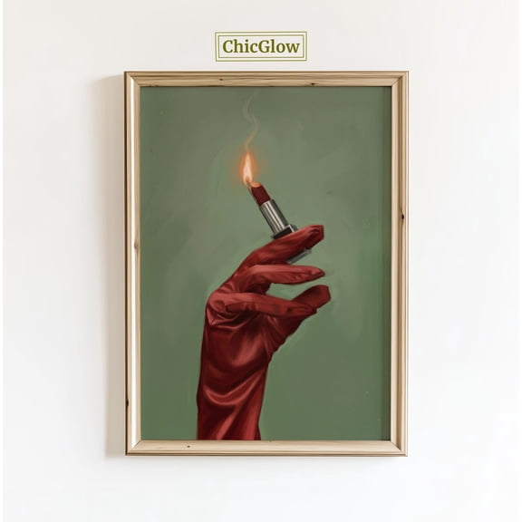 Burning Lipstick Red Glove Wall Art Home Decor